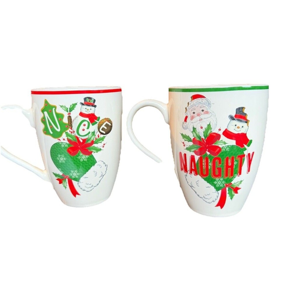 Lenox Home For The Holidays Naughty and Nice Mugs 14 oz Set of 2